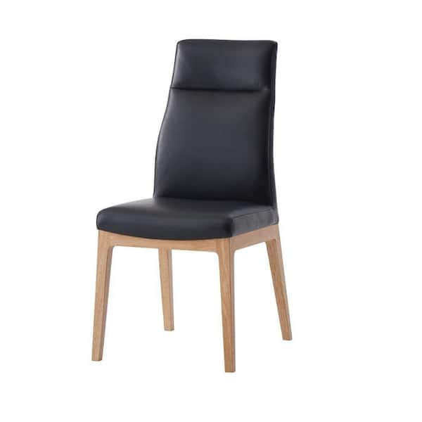 Benjara Black and Brown Leather Wooden Frame Dining Chair (Set of 2)