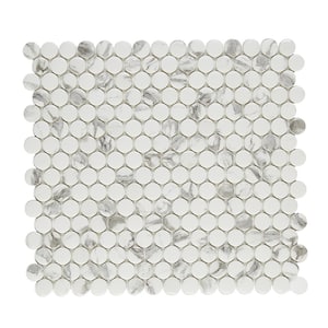 Marble Essence Carrara 12.32 in. x 11.42 in. Penny Round Glass Mesh-Mounted Mosaic Tile (0.98 sq. ft./Each)