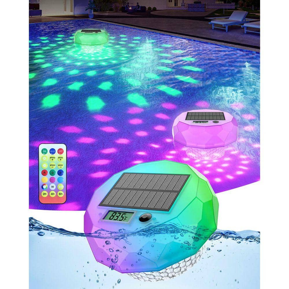 Solar Digital Pool Thermometer with Color-Changing LED and Extra-Large Display IP68 Waterproof Perfect Pools Hot Tubs