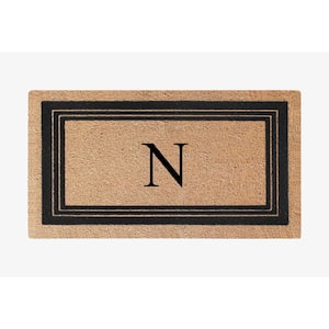 A1HC Flock Black/Beige 18 in x 30 in Natural Coir Thin-Profile Non-Slip Outdoor Durable Monogrammed N Doormat