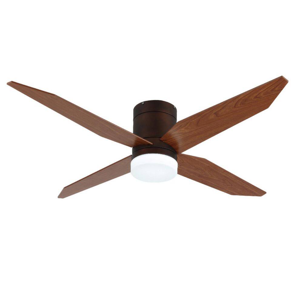 52 in. Flush Mount Plywood Brown Ceiling Fan with LED Light, 4 Blades, Quiet DC Motor and Remote, Bronze Shade price history on PriceWatchPro