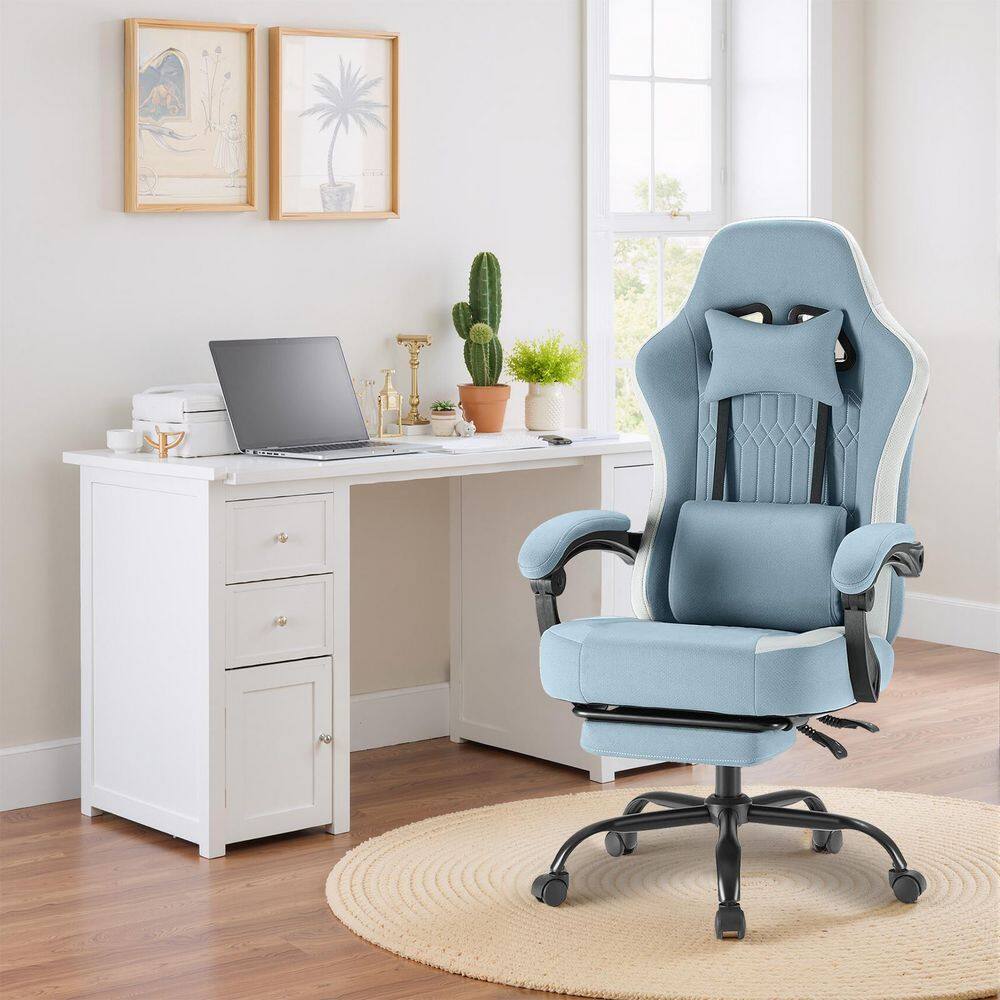 Ergonomic High-Back Fabric Reclining Computer Gaming Chair and Footrest in Blue with Linkage Armrests price history on PriceWatchPro