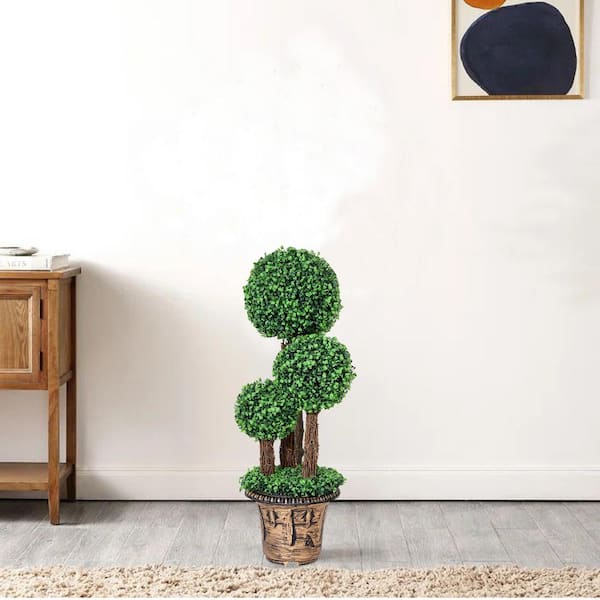 Unbranded 36 in. Plastic Artificial Topiary Triple Ball Tree Garden Decor