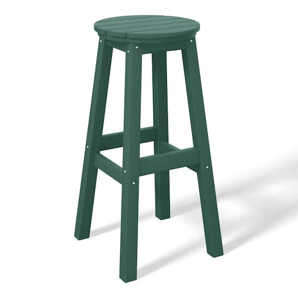 WESTIN OUTDOOR Laguna 29 in. HDPE Plastic All Weather Backless Round Seat Bar Height Outdoor Bar Stool in, Dark Green