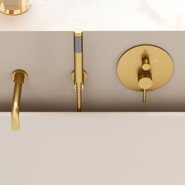 2-Spray Wall Mounted Tub and Shower Faucet Set 2.5 GPM with Handheld Sprayer in Brushed Gold (Valve Included)