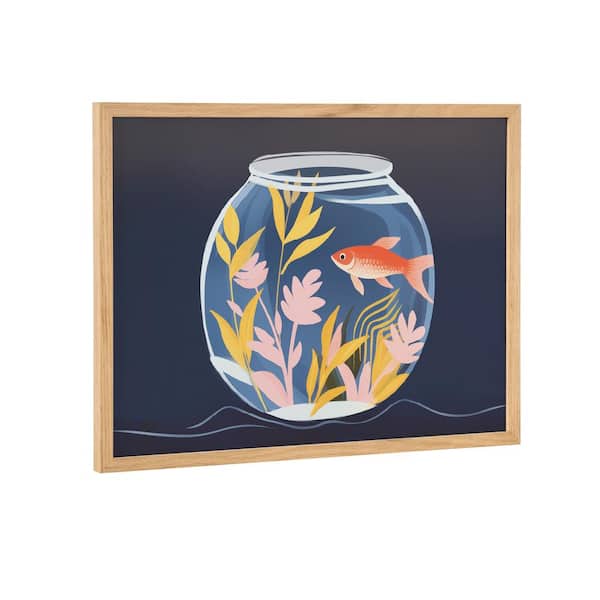 Kate and Laurel Gallery Pet Goldfish Cute Botanicals Fish Tank by the Creative Bunch Studio Natural Framed Art Print 16 in. x 12 in.