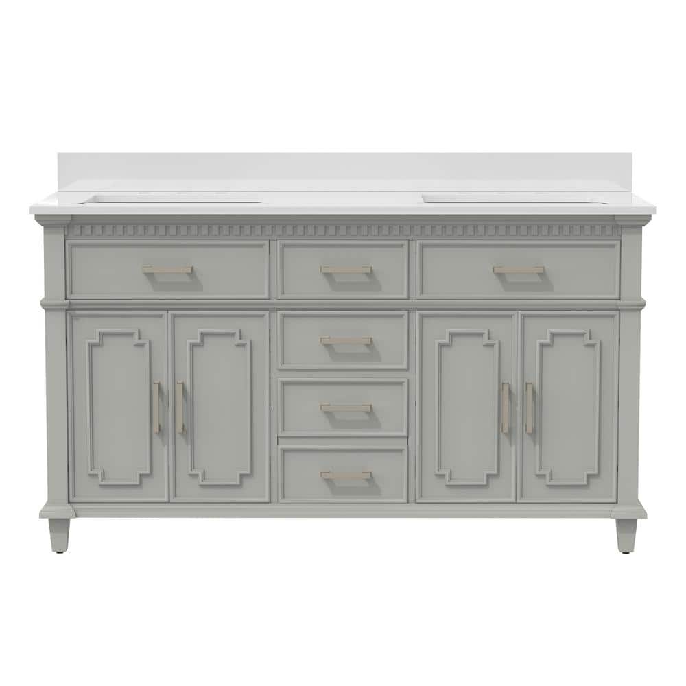 60 in. W x 22 in. D x 38 in. H Bath Vanity in Gray with White Granite Top