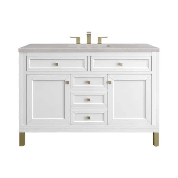 James Martin Vanities Chicago 48.0 in. W x 23.5 in. D x 34 in. H Bathroom Vanity in Glossy White with Eternal Serena Quartz Top