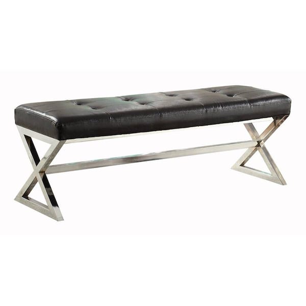 Benjara 18 in. H Contemporary Black and Silver Bench with X Chrome Metal Base