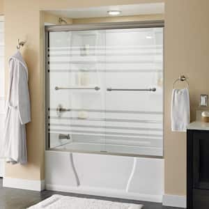 Silverton 60 in. x 58-1/8 in. Semi-Frameless Traditional Sliding Bathtub Door in Nickel with Transition Glass
