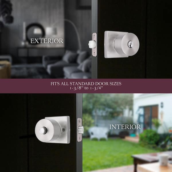 Ridgeway Satin Nickel Keyed Entry Door Knob with Square Rose Featuring Dual Keyway