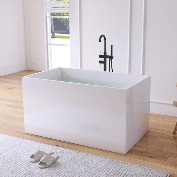 Ivan 47 in. x 28 in. Small Acrylic Flatbottom Freestanding Japanese Soaking Bathtub in White with Seat