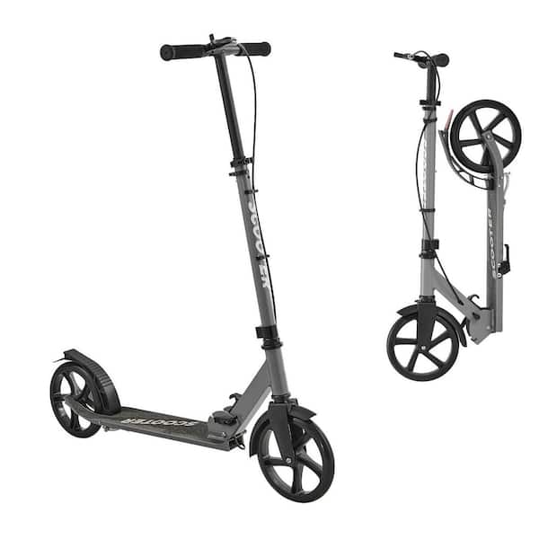 Kick Scooter for Kids Ages 8+, Teens & Adults, 2-Wheel Gray Toddler Scooter with Adjustable Height Handlebar, Anti-Slip