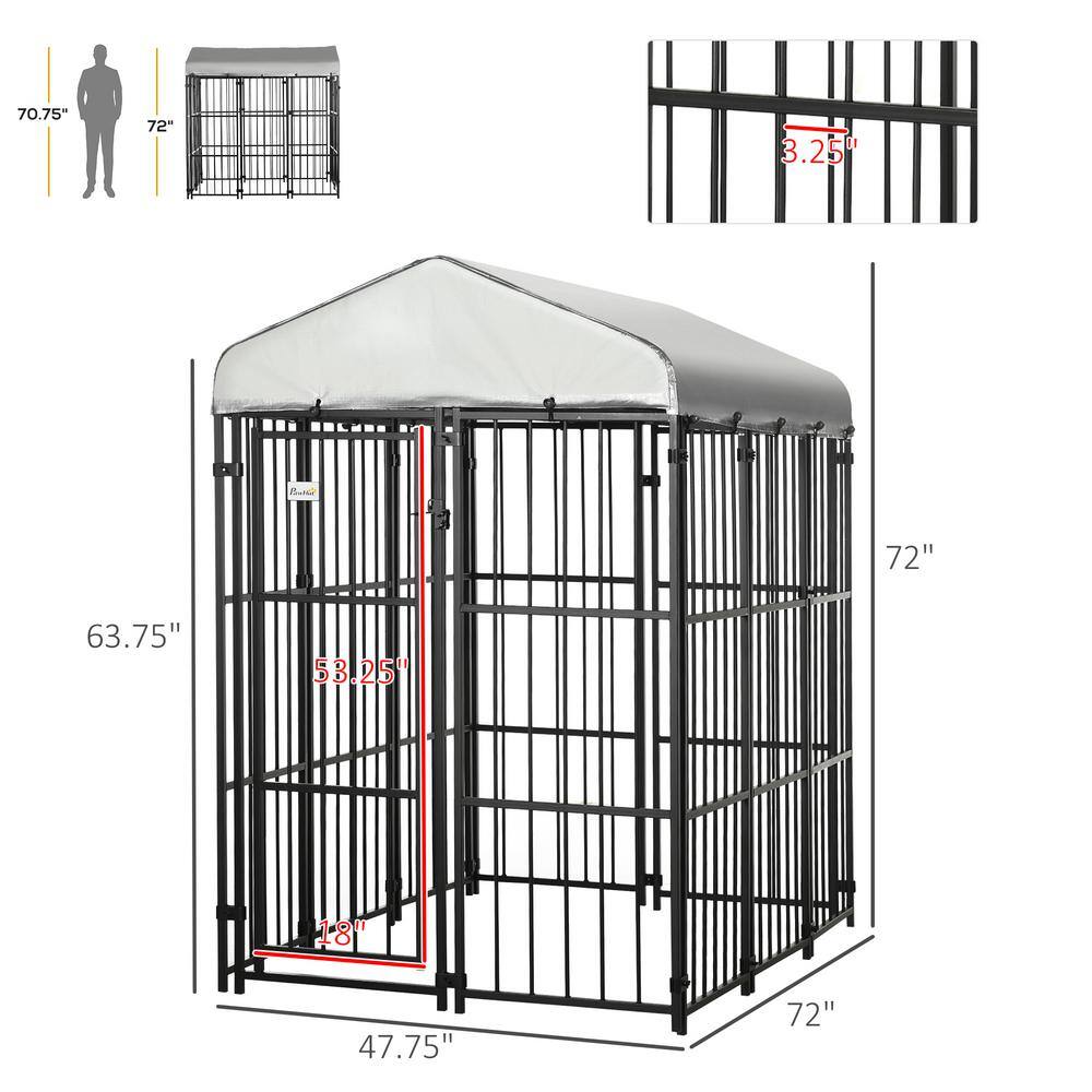 PawHut Black Heavy-Duty Metal Outdoor Dog Playpen with Cover