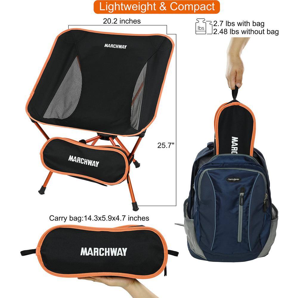Orange Lightweight Aluminum Folding Camping Chair with Storage Bag