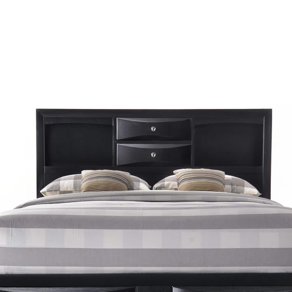 Elegant Full Double Captain's Bed with Upholstered Headboard and 8 Storage Drawers in Black