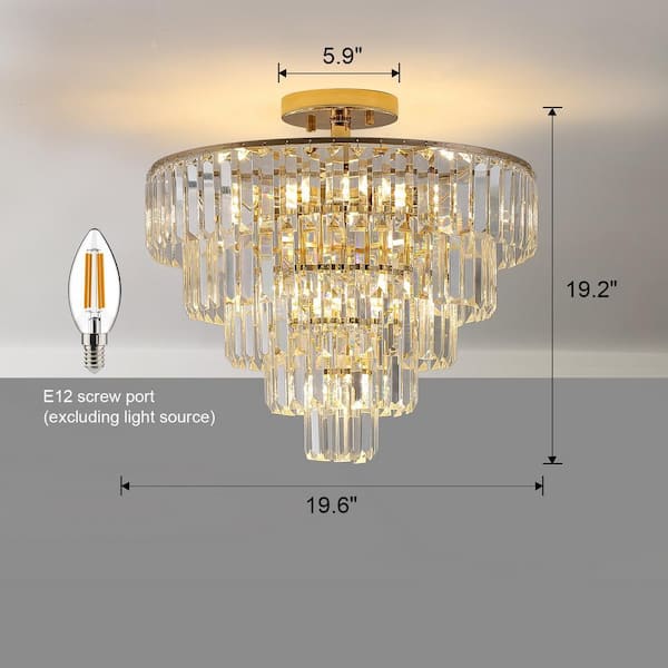 20 in. Semi Flush Mount Round 10-Light Chandelier with 5 Layers of