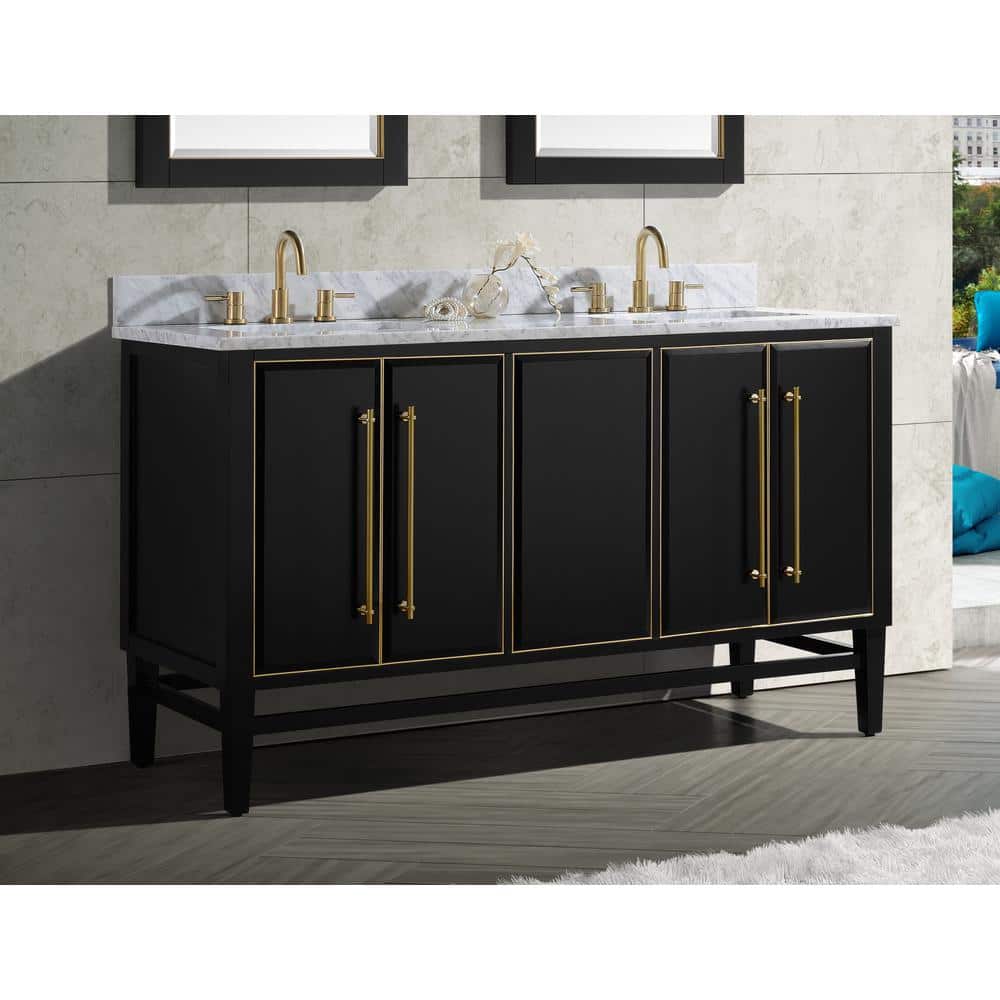 Mason 61" Black and Gold Double Vanity with Marble Top