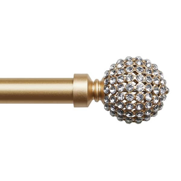 EXCLUSIVE HOME Anastasia 66"-120" Adjustable Length Single Curtain Rod Kit in Gold with Gemstone Accented Finial
