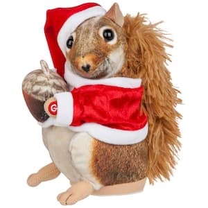 10 in. Christmas Animated Plush Squirrel with Santa Hat