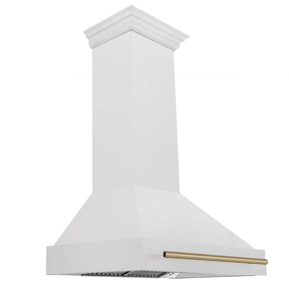 Autograph Edition 36 in. Satin Stainless Steel Wall Mount Range Hood with Champagne Bronze Handle