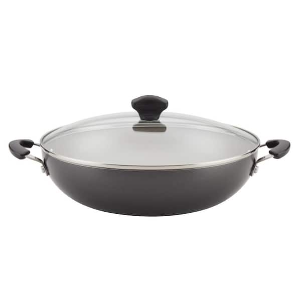 Cookstart 12.25 in. Aluminum DiamondMax Nonstick Wok with Lid, Pewter