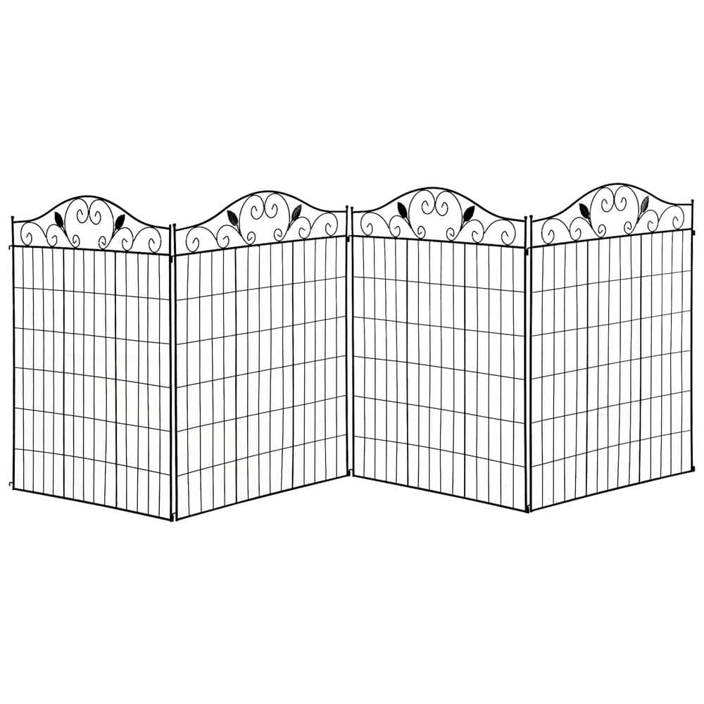 Elegant Black Metal Garden Fence Panels, 4 Pack, 44 x 36-Inch