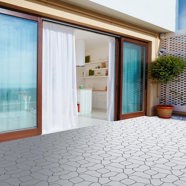 11.5 in. x 11.5 in. Grey Outdoor Interlocking Stone Look Polypropylene Patio and Deck Tiles in Gray (Set of 30)