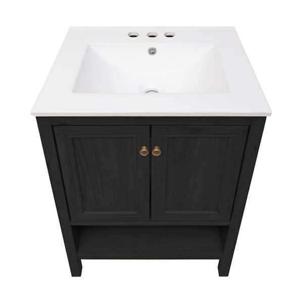 Chateau 24" Freestanding Bathroom Vanity in Black Oak with 3-Hole Centerset Sink Top