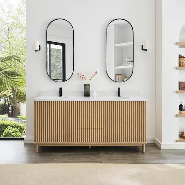 ROSWELL Seoul 72 in.W x 22 in.D x 33.8 in.H Double Bath Vanity in Washed Ash Grey with White Grain Stone Top