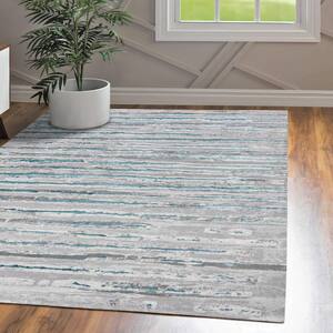 JONATHAN Y Batten Modern Stripe Gray/Turquoise 8 ft. x 10 ft. Area Rug ...