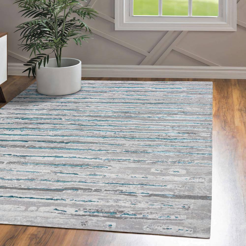 HR Blue & Silver Rugs Stripped Pattern Area Rug 8x10 Contemporary Carpet  Gray Ultra-Soft Luxury Living Room Area Rugs