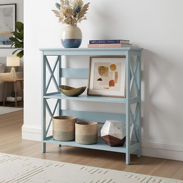 Oxford 32.25 in. H Sea Foam Blue MDF 3-Shelf Bookcase