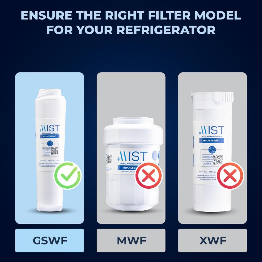 Mist GSWF White Carbon Refrigerator Water Filter 3-Pack