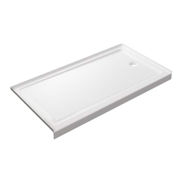 60 in. L x 32 in. W Alcove Shower Pan Base with Front Drain in White Acrylic