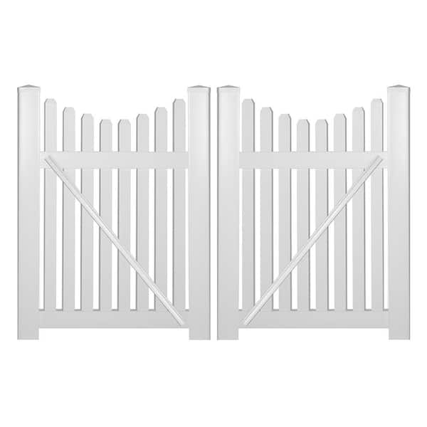 Weatherables Richmond 8 ft. W x 5 ft. H White Vinyl Picket Fence Double Gate
