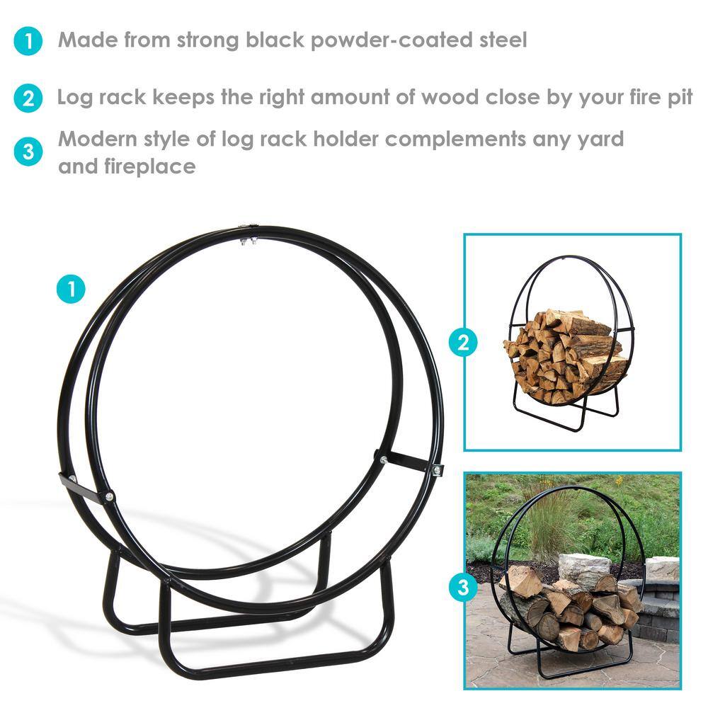Black Tubular Steel 40-Inch Round Firewood Log Rack