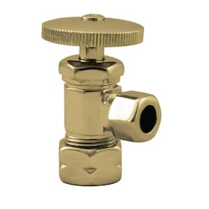 5/8 in. IPS x 3/8 in. O.D. Compression Outlet Angle Stop with Round Handle, Polished Brass