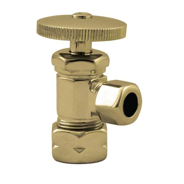 Westbrass Round Handle Angle Stop Shut Off Valve, 1/2 in. Copper Pipe Inlet with 3/8 in. Compression Outlet, Polished Brass