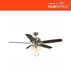 Rockport 52 in. Indoor LED Brushed Nickel Ceiling Fan with Light Kit, Downrod, Reversible Blades and Reversible Motor