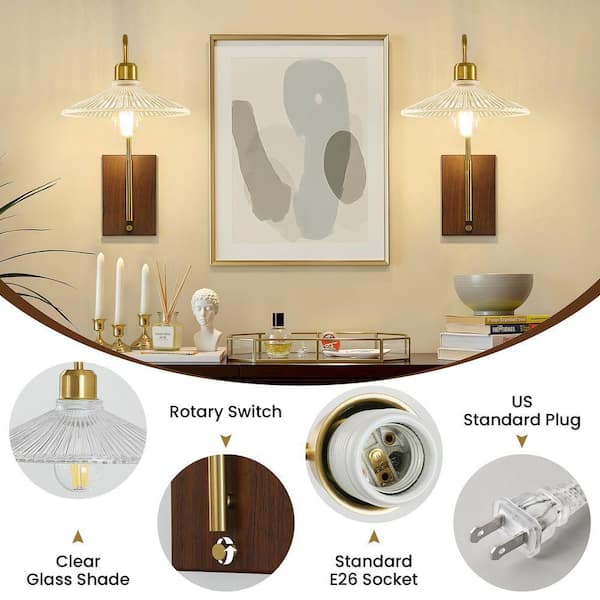 KAISITE 1-Light Gold Mid Century Swing Arm Wall Lamp Light with
