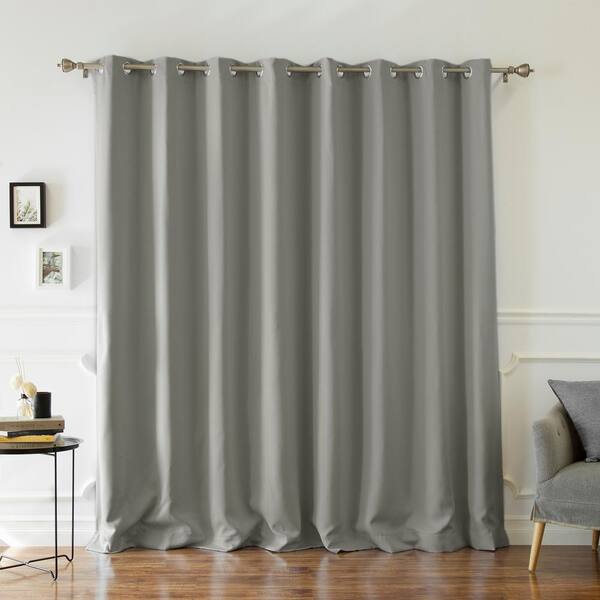 Best Home Fashion Wide Width Basic Silver 100 in W. x 96 in. L Grommet Blackout Curtain in Grey