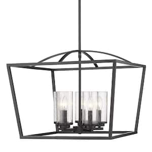 Mercer 5-Light Chandelier in Matte Black with Matte Black Accents and Seeded Glass
