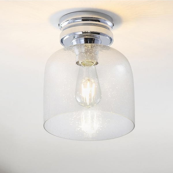 JONATHAN Y Domenic 7.75 in. Chrome Metal/Bubbled Glass LED Flush Mount