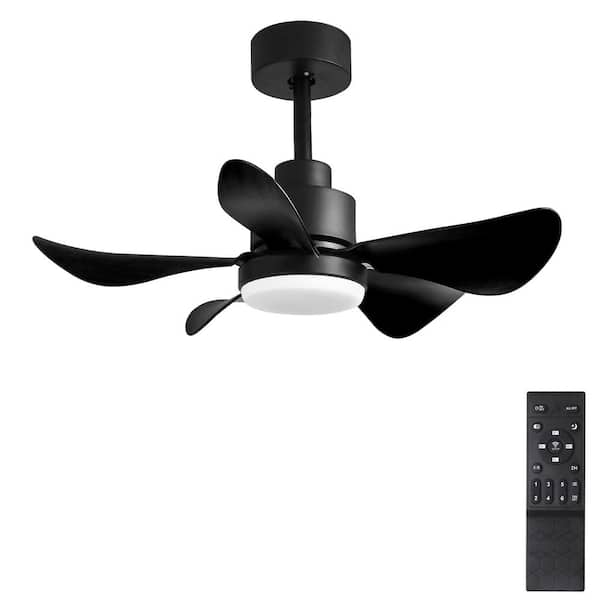 Jushua 28 in. 5 Reversible Blades 6 Speeds Matt Black Integrated LED Indoor Ceiling Fan with Dimmable Light, Remote Control