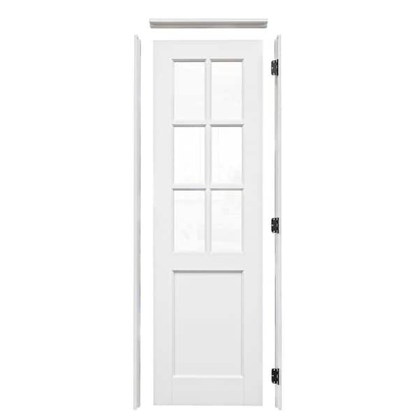 30 in. x 80 in. 6-Lite Clear Glass Left Handed White Solid Core MDF Door Kit with Quick Assemble Jamb