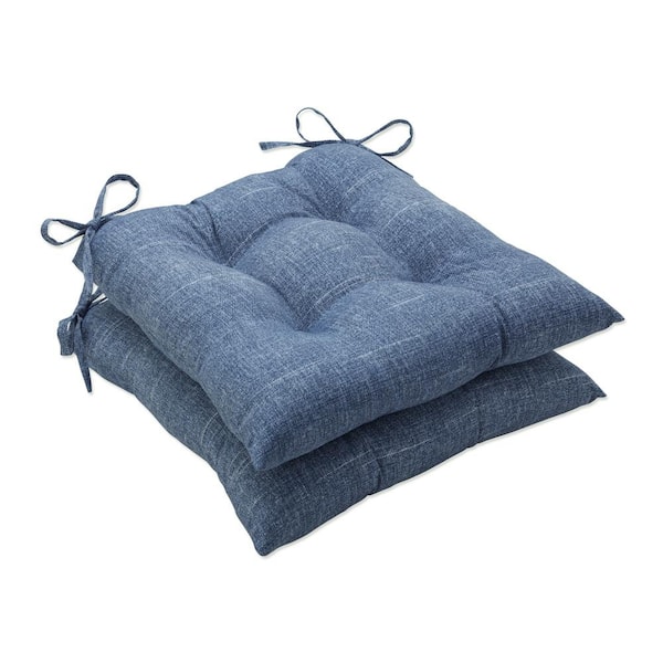 Pillow Perfect Solid 19 in. x 18.5 in. Outdoor Dining Chair Cushion in Blue (Set of 2)