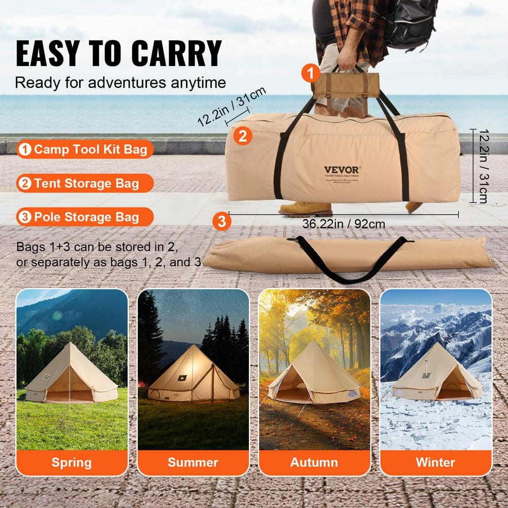 Beige 8-Person Four Season Mongolian Yurt Tent with Vestibule