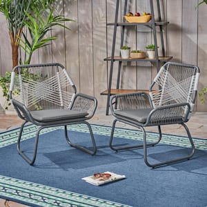 2-Piece Braided Rope Outdoor Club Lounge Chair for Patio Lawn Backyard with Cushions, Gray