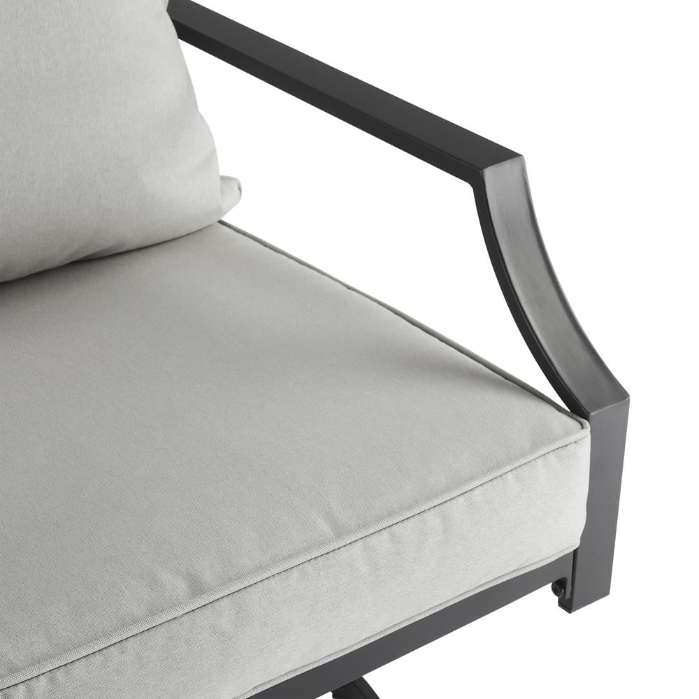 Otto Swivel Outdoor Dining Chair Set with Chevron Gray Cushions